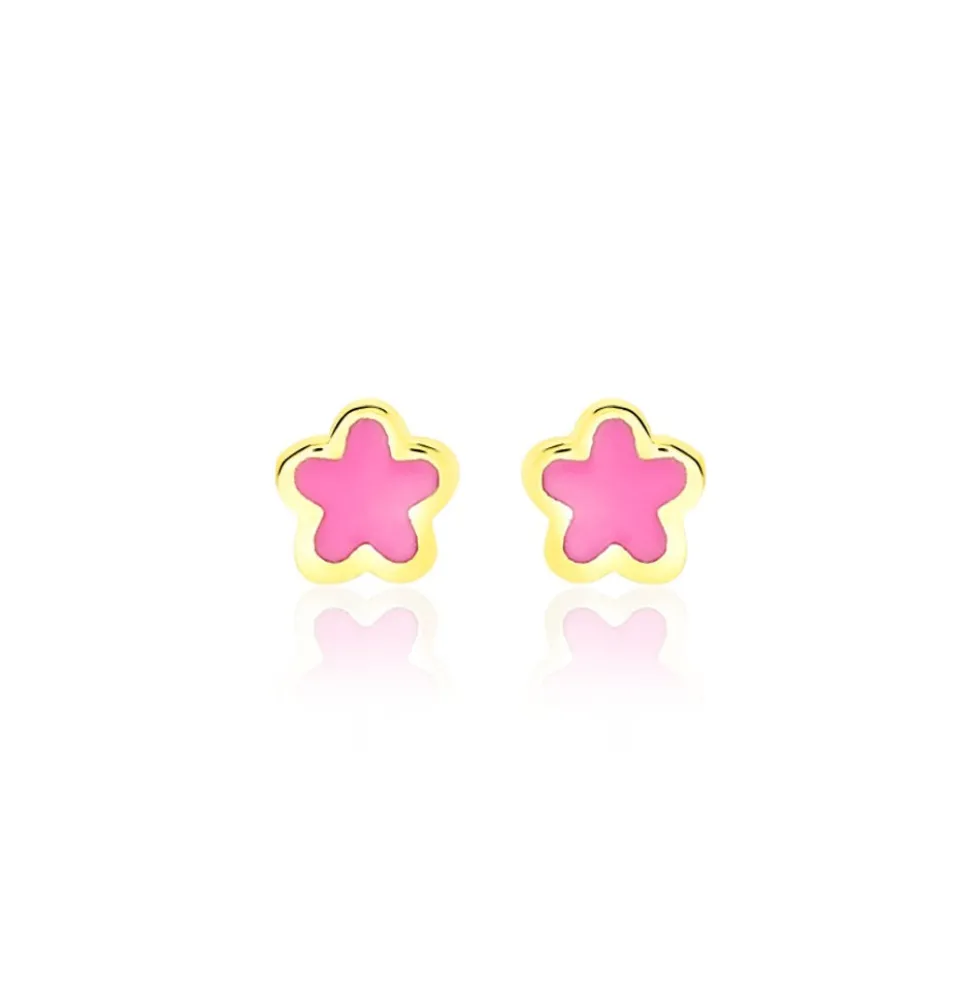 Boucles D'oreilles Puces Damia Fleur Or Jaune Nacre
