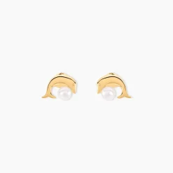 Boucles D'oreilles Puces Dyan Dauphin Or Jaune Perle De Culture