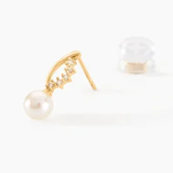 Boucles D'oreilles Puces Dominga Or Jaune Perle De Culture Et Oxyde