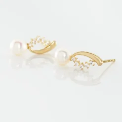 Boucles D'oreilles Puces Dominga Or Jaune Perle De Culture Et Oxyde