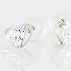 Boucles D'oreilles Puces Daria Coeur Plein Or Blanc Oxyde De Zirconium