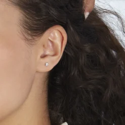 Boucles D'oreilles Puces Doreen Or Blanc Oxyde De Zirconium