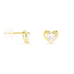 Boucles D'oreilles Puces Daria Coeur Plein Or Jaune Oxyde De Zirconium