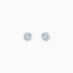 Boucles D'oreilles Puces Edy Serti Clos Or Blanc Topaze