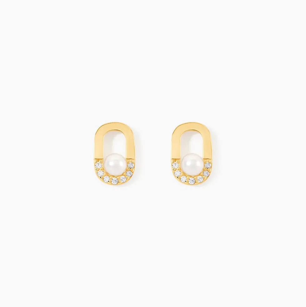 Boucles D'Oreilles Puces Elysia Or Jaune Perle De Culture Oxyde De Zirconium
