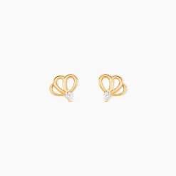 Boucles D'oreilles Puces Edvige Fleur Or Jaune Oxyde De Zirconium