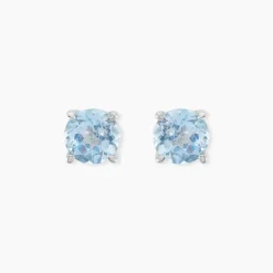 Boucles D'oreilles Puces Elea Or Blanc Topaze Bleu Sky