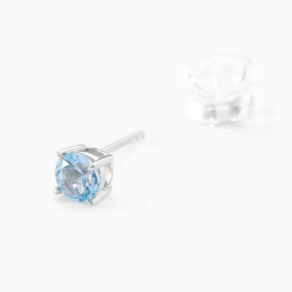 Boucles D'oreilles Puces Elea Or Blanc Topaze Bleu Sky