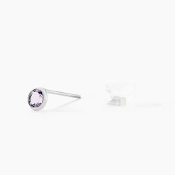 Boucles D'oreilles Puces Edy Serti Clos Or Blanc Amethyste