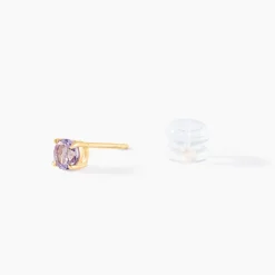 Boucles D'oreilles Puces Elea Or Jaune Amethyste Violet
