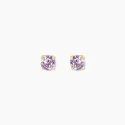 Boucles D'oreilles Puces Elea Or Jaune Amethyste Violet