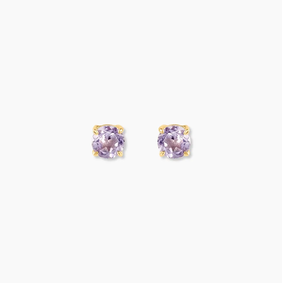 Boucles D'oreilles Puces Elea Or Jaune Amethyste Violet