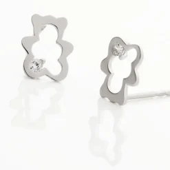 Boucles D'oreilles Puces Eusebia Ours Or Blanc Oxydes
