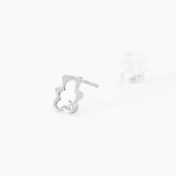 Boucles D'oreilles Puces Eusebia Ours Or Blanc Oxydes