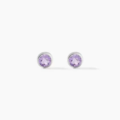 Boucles D'oreilles Puces Edy Serti Clos Or Blanc Amethyste