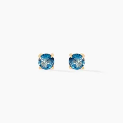 Boucles D'oreilles Puces Elea Or Jaune Topaze Bleu London