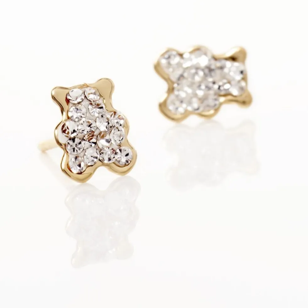 Boucles D'oreilles Puces Emerica Ours 0 Or Jaune Strass