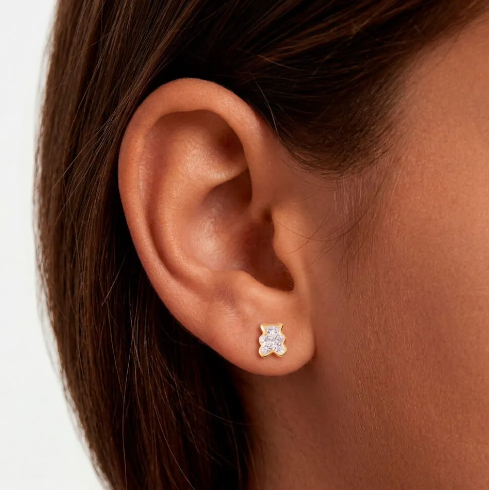 Boucles D'oreilles Puces Emerica Ours 0 Or Jaune Strass