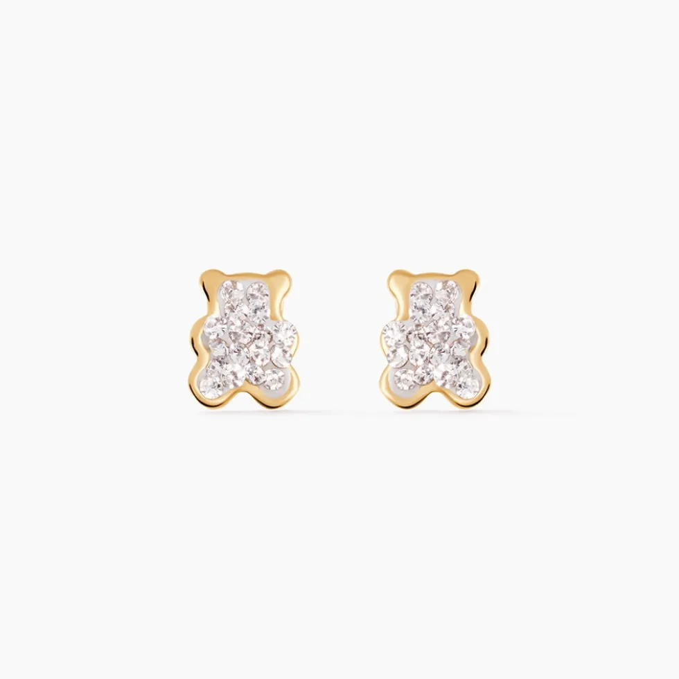 Boucles D'oreilles Puces Emerica Ours 0 Or Jaune Strass