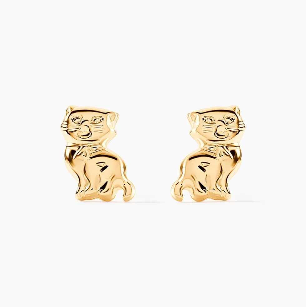 Boucles D'oreilles Puces Florenta Chat Or Jaune