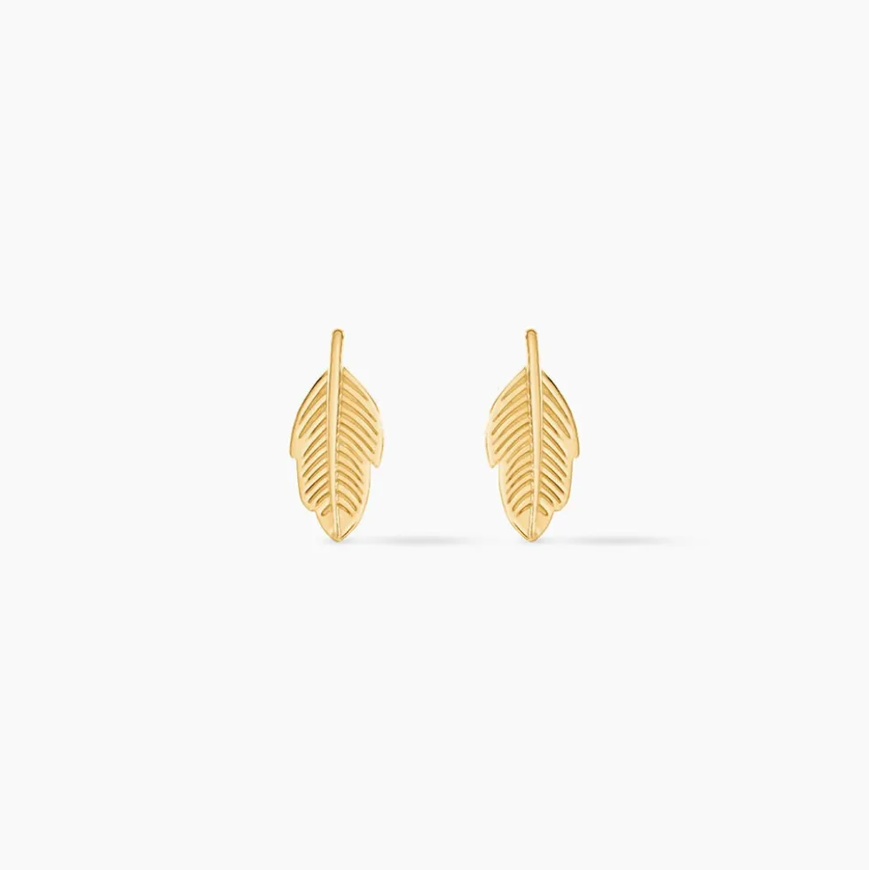 Boucles D'oreilles Puces Floria Feuilles Or Jaune