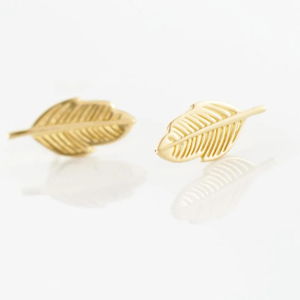 Boucles D'oreilles Puces Floria Feuilles Or Jaune