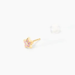 Boucles D'oreilles Puces Fleur Email Or Jaune