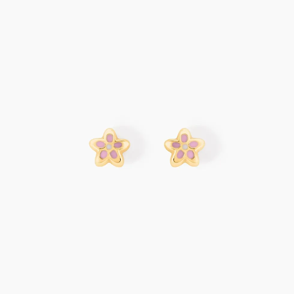 Boucles D'oreilles Puces Fleur Email Or Jaune