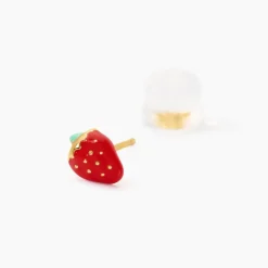 Boucles D'oreilles Puces Fraise Or Jaune