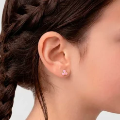 Boucles D'oreilles Puces Fleur Rose Or Jaune