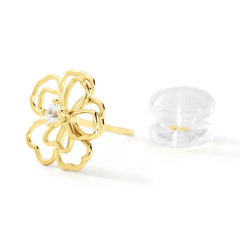 Boucles D'oreilles Puces Floraison Dorée Or Jaune Oxyde De Zirconium