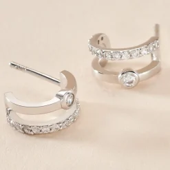 Boucles D'oreilles Puces Forrest Argent Rhodié Oxyde De Zirconium