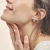 Boucles D'oreilles Puces Gatiene Or Blanc Perle De Culture Et Diamant