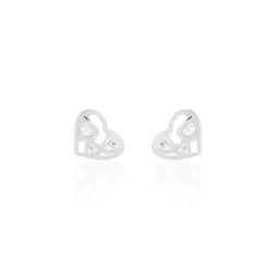 Boucles D'oreilles Puces Huan Cœur Or Blanc Oxyde De Zirconium