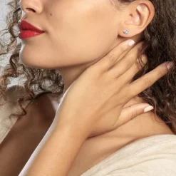 Boucles D'oreilles Puces Huan Cœur Or Blanc Oxyde De Zirconium