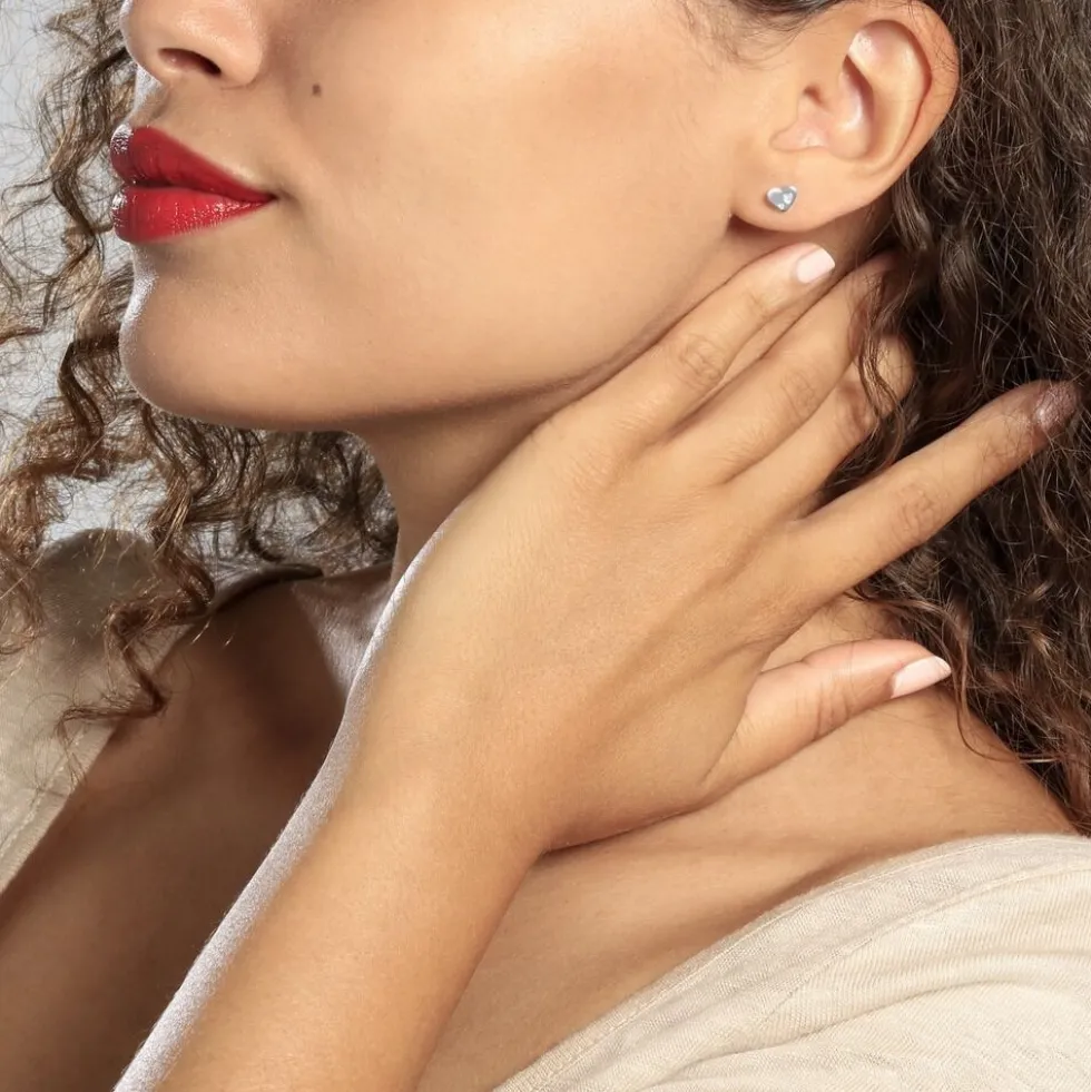 Boucles D'oreilles Puces Huan Cœur Or Blanc Oxyde De Zirconium