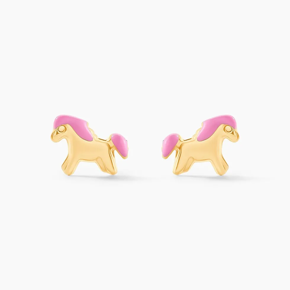 Boucles D'oreilles Puces Heldea Cheval Or Jaune