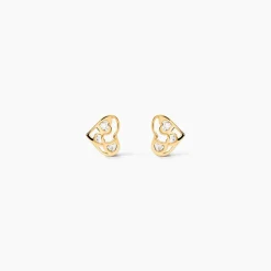 Boucles D'oreilles Puces Huan Cœur Or Jaune Oxyde De Zirconium