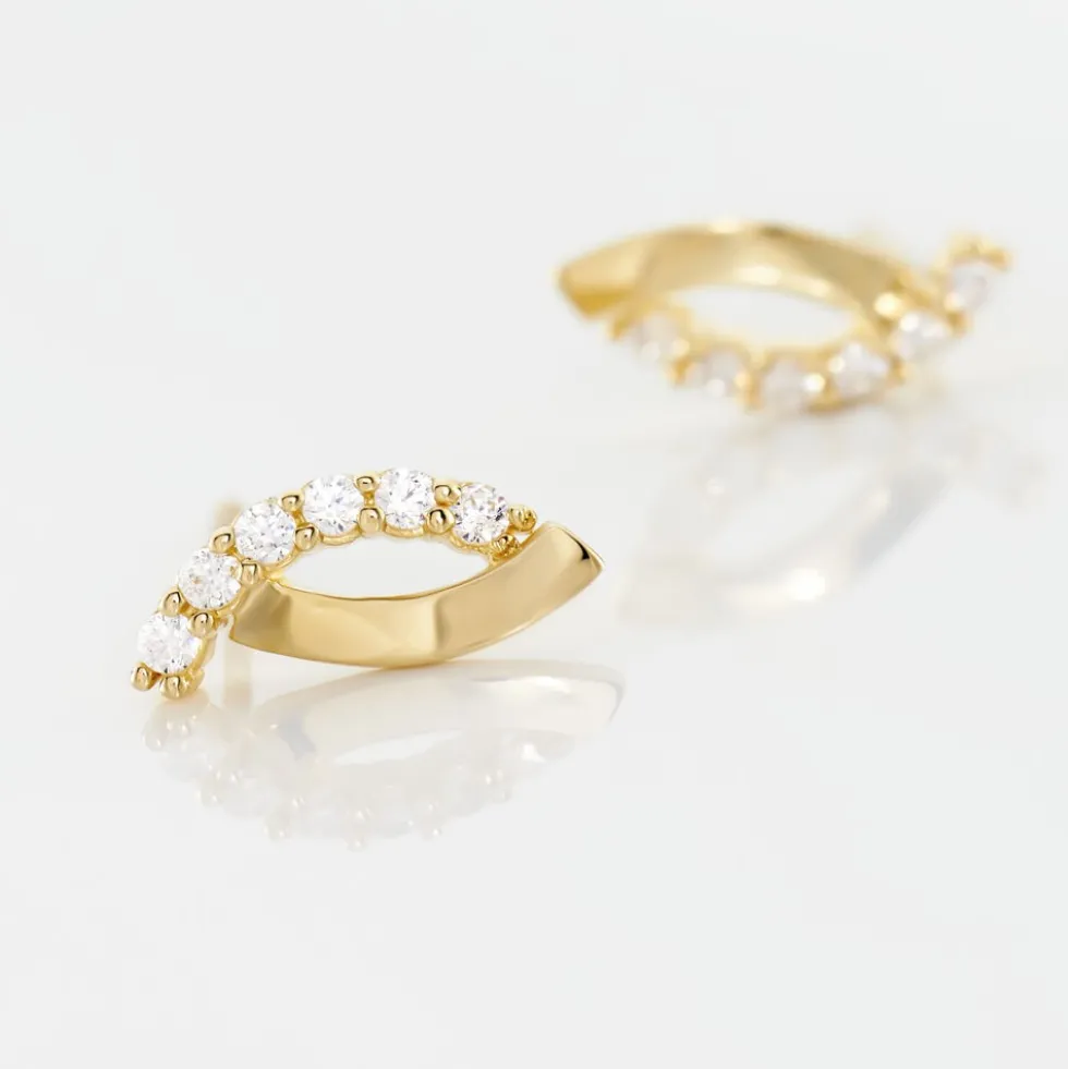 Boucles D'oreilles Puces Helvi Or Jaune Oxyde De Zirconium