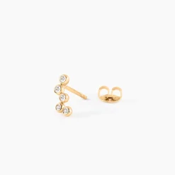 Boucles D'Oreilles Puces Halo Plaqué Or Jaune Oxyde De Zirconium