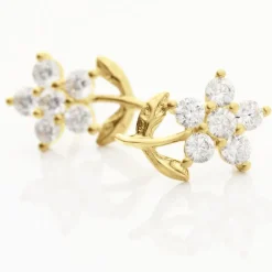 Boucles D'oreilles Puces Jabin Fleur Or Jaune Oxyde De Zirconium