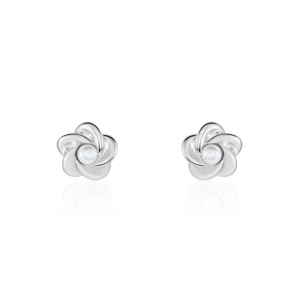 Boucles D'oreilles Puces Kanani Argent Blanc Perle De Culture