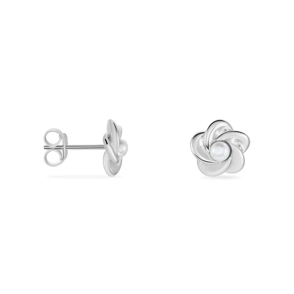Boucles D'oreilles Puces Kanani Argent Blanc Perle De Culture