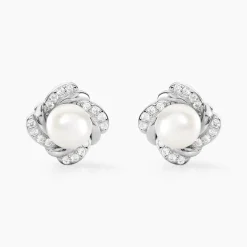 Boucles D'oreilles Puces Laetoria Argent Blanc Perle De Culture Oxyde