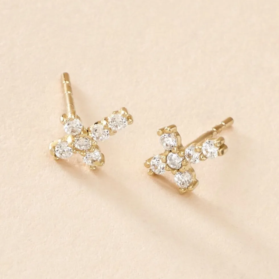 Boucles D'oreilles Puces Luna Or Jaune Oxyde De Zirconium