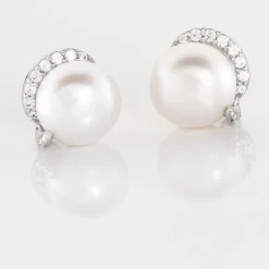 Boucles D'oreilles Puces Lucinda Or Blanc Perle De Culture Et Oxyde