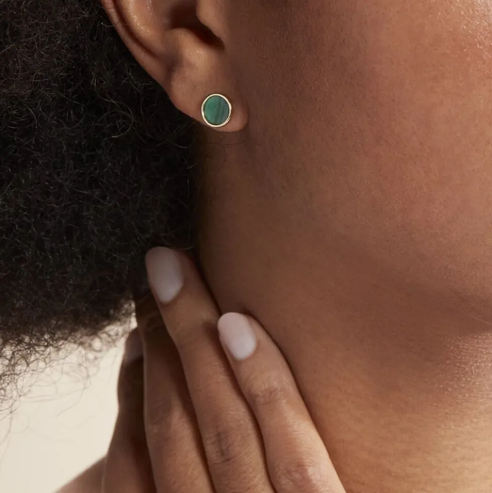 Boucles D'oreilles Puces Lucky Gems Or Jaune Malachite