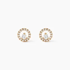 Boucles D'oreilles Puces Lila Plaqué Or Jaune Oxyde De Zirconium