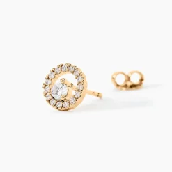 Boucles D'oreilles Puces Lila Plaqué Or Jaune Oxyde De Zirconium