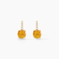 Boucles D'oreilles Puces Monroe Or Jaune Citrine Oxyde De Zirconium